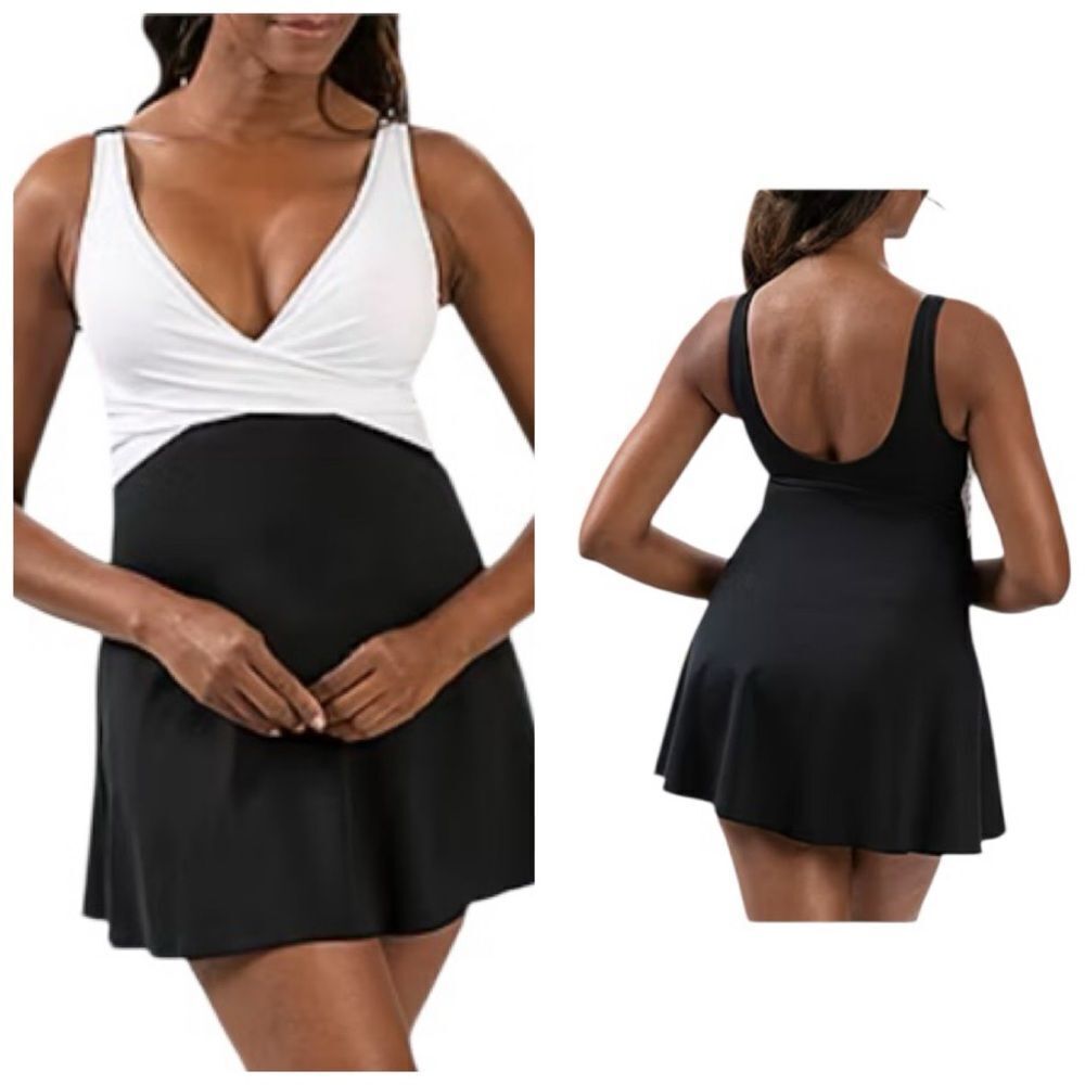 Dolfin Aquashape Women's V-Neck Wrap Swim Dress Womens Swim Dress-Size 18